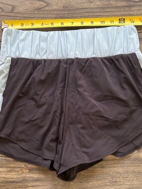 Women's Two-Tone Athletic Shorts — Black Body with Light blue